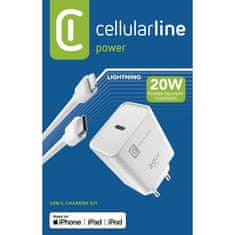 CellularLine hišni polnilec, USB-C 20W + kabel USB-C - LIGHTNING, Apple, bel