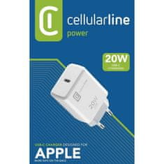 CellularLine  hišni polnilec, 20W PD, USB-C, Apple, bel