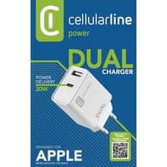 CellularLine hišni polnilec Dual 20W PD, Apple, USB-A + USB-C