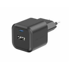 SWISSTEN polnilec GaN 1x USB-C 20W PD, 1x USB-A 18W, črn