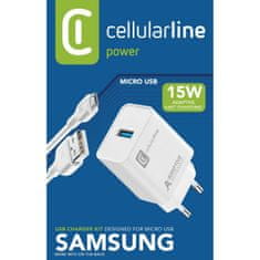 CellularLine hišni polnilec, Samsung, 15W + kabel Micro USB kabel, bel