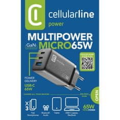 CellularLine Hišni MULTIPOWER 65W, 2X USB-C PD,1X USB