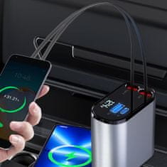 Netscroll Avtomobilski polnilec 4 v 1, lahko polnite kar 4 različne naprave naenkrat, 2x USB vhoda (USB-A, USB-C), 2x kabla USB-c, za Androide in Iphone, DualCharger