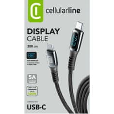 CellularLine  USB kabel USB-C-USB-C 5A z digitalnim zaslonom, 2m