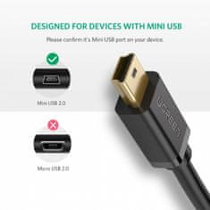 Ugreen  US132 USB-A 2.0-MINI USB kabel 1m, črn