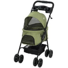 PAWHUT Pasji Voziček Pasji Voziček S Funkcijo Zložljivosti Pet Voziček Za Majhne Pse In Mačke Pet Stroller Cat Buggy Oxford Temno Zelen 67 X 45 X 96 Cm 