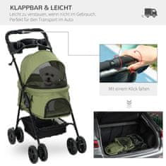 PAWHUT Pasji Voziček Pasji Voziček S Funkcijo Zložljivosti Pet Voziček Za Majhne Pse In Mačke Pet Stroller Cat Buggy Oxford Temno Zelen 67 X 45 X 96 Cm 