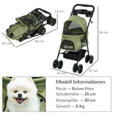 PAWHUT Pasji Voziček Pasji Voziček S Funkcijo Zložljivosti Pet Voziček Za Majhne Pse In Mačke Pet Stroller Cat Buggy Oxford Temno Zelen 67 X 45 X 96 Cm 