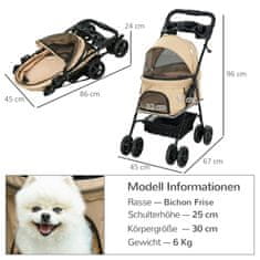 PAWHUT Pasji Voziček Pasji Voziček S Funkcijo Zložljivosti Pet Voziček Za Majhne Pse In Mačke Pet Stroller Cat Buggy Oxford Kaki 67 X 45 X 96 Cm 