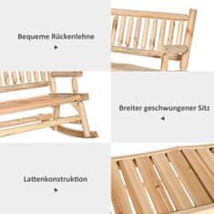 OUTSUNNY Sončna Lesena Gugalnica, Vrtna Klop Z Nasloni Za Roke, Gugalnica, 2 Sedežna Lesena Klop Za Vrt, Balkon, Nosilnost Do 250 Kg, Naravna 