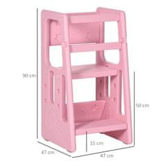 HOMCOM Learning Tower Otroški Stopniški Stolček V Slogu Montessori, Nastavljiv Po Višini, Kuhinjski Pripomoček, Za 1,5-5 Let, Hdpe 