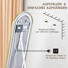 HOMCOM Ogledalo V Polno Z Led Lučko Stensko Ogledalo, Stoječe Ogledalo, Zatemnitev, Omarno Ogledalo S Stikalom Na Dotik, Zlato, 47X146 Cm 