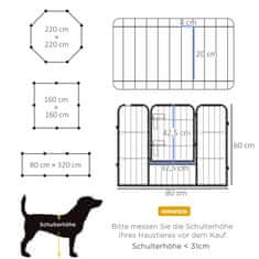 PAWHUT Zunanja Ograja Puppy Run Puppy Z 8 Paneli Zunanja Ograjena Ograja Stajica, Ograja Za Kužke Z Vrati 60 X 80 Cm 