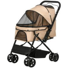 PAWHUT Dog Buggy Pasji Voziček Za Majhne Pse In Mačke Pet Cart Cat Buggy Oxford Light Brown 76,5 X 52 X 95 Cm 