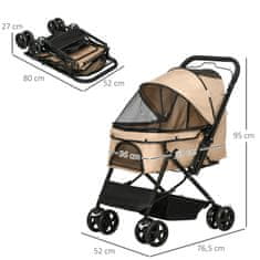 PAWHUT Dog Buggy Pasji Voziček Za Majhne Pse In Mačke Pet Cart Cat Buggy Oxford Light Brown 76,5 X 52 X 95 Cm 