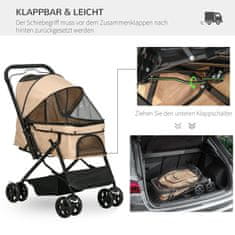 PAWHUT Dog Buggy Pasji Voziček Za Majhne Pse In Mačke Pet Cart Cat Buggy Oxford Light Brown 76,5 X 52 X 95 Cm 