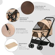 PAWHUT Dog Buggy Pasji Voziček Za Majhne Pse In Mačke Pet Cart Cat Buggy Oxford Light Brown 76,5 X 52 X 95 Cm 