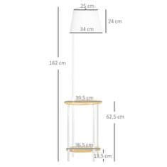 HOMCOM Stoječa Svetilka, Stoječa Svetilka Z 2 Policama, 40 W Stoječa Svetilka Z Lanenim Senčnikom, Stoječa Svetilka, Bela Kovina, Višina 162 Cm, Brez Žarnice 