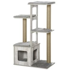 PAWHUT Cat Tree Večstopenjski Praskalnik Cat Furniture Activity Center Juta Plush Grey 67X38,5X114Cm 