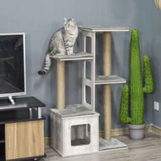 PAWHUT Cat Tree Večstopenjski Praskalnik Cat Furniture Activity Center Juta Plush Grey 67X38,5X114Cm 