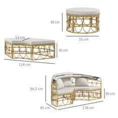 OUTSUNNY Set Vrtnega Pohištva Shell Z Zložljivim Baldahinom In Klubsko Mizico, Dvosed, Krem 