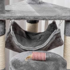 PAWHUT Cat Tree Mačja Praskalnica Mačji Igralni Stolp Mačja Plezalka Na Drevesu Viseča Mreža Siva D40 X Š40 X V132 Cm 