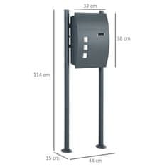 HOMCOM Poštni Nabiralnik S Stojalom In Predalom Za Časopise, Razgledno Okence, 2 Ključa, Pocinkano Jeklo, 44X15X114Cm 