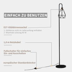 HOMCOM Stoječa Svetilka V Industrijskem Stilu, Elegantna Stoječa Svetilka Z E27 Podstavkom Za Spalnico In Jedilnico, Jeklo, Marmor, Črna, Ø25 X 152H Cm 