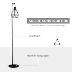 HOMCOM Stoječa Svetilka V Industrijskem Stilu, Elegantna Stoječa Svetilka Z E27 Podstavkom Za Spalnico In Jedilnico, Jeklo, Marmor, Črna, Ø25 X 152H Cm 