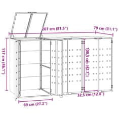 Vidaxl Lopa za smetnjak za 3 smetnjake siva 207x79x117 cm jeklo