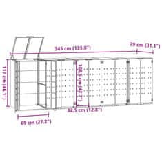 Vidaxl Lopa za smetnjak za 5 smetnjakov črna 345x79x117 cm jeklo