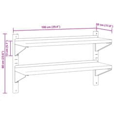 Vidaxl Stenska polica 2-nadstropna 100x30x60 cm srebrna nerj. jeklo