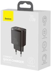 BASEUS Baseus Compact Quick Charger CCXJ-B01 20W 1x USB-A 1x USB-C PD 3.0 QC 3.0 BLACK