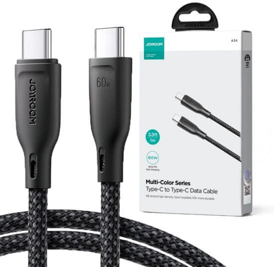 Joyroom USB-C / USB-C Joyroom SA34-CC3 100cm 60W 5A PD pleteni kabel črne barve