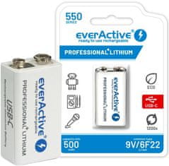 everActive Polnilna baterija 6F22 Li-Ion everActive 9V 550mAh z vtičnico USB-C