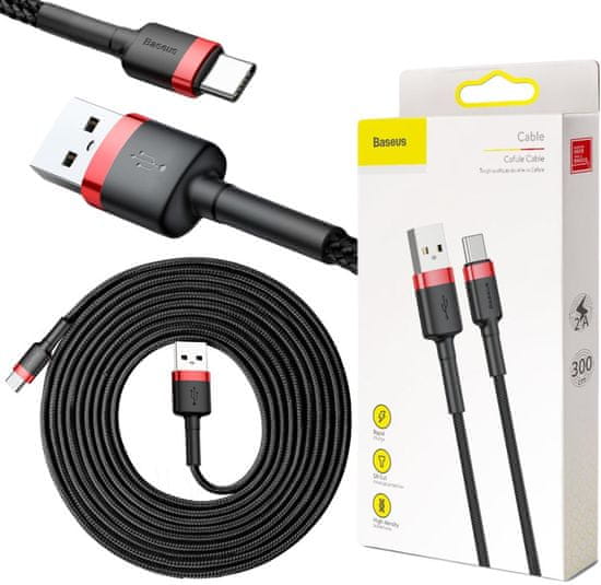 BASEUS KABEL USB-A / USB-C Baseus Cafule CATKLF-U91 300cm 2A QC 3.0 Črni/rdeči kabel