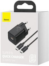 BASEUS Baseus Super Si hitri polnilec 1C TZCCSUP-L01 25W 1x USB-C PD 3.0 QC 3.0 + KABEL