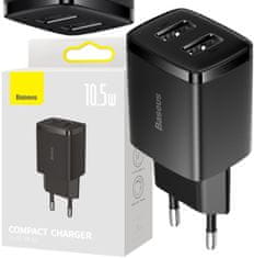 BASEUS Baseusov kompaktni polnilec CCXJ010201 10,5W 2x USB-A ČERNO