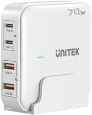 Unitek Unitek P1228AWH01-EU GaN 70W namizni polnilec 2xUSB-A 2xUSB-C