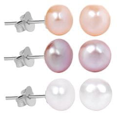 JwL Luxury Pearls Set s popustom 3 parov bisernih uhanov - bela, losos, vijolična JL0426