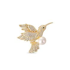 JwL Luxury Pearls Očarljiva pozlačena broška kolibri s pravim biserom JL0516