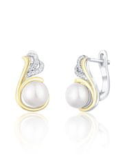 JwL Luxury Pearls Srebrni dvobarvni uhani s pravimi biseri in cirkoni JL0720