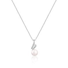 JwL Luxury Pearls Eleganten komplet nakita s pravimi biseri in cirkoni JL0746 (verižica, obesek, uhani)