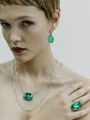 Preciosa Luksuzni jekleni prstan z ročno stiskanim kamnom iz češkega kristala Preciosa Ocean Emerald 7446 66 (Obseg 53 mm)