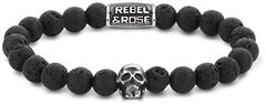 Rebel & Rose Zapestnica iz kroglic Lobanja Black Moon RR-SK001-S (Dimenzije 17,5 cm - M)