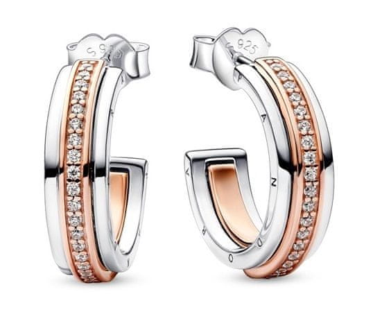 Pandora Originalni dvobarvni uhani s cirkoni Rose Signature Logo 282737C01