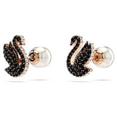 Swarovski Ikonični uhani s črnimi kristali Swan 5684608