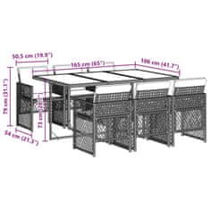 Vidaxl Vrtna jedilna garnitura 7-delna z blazinami bež poli ratan