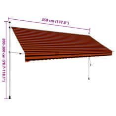 Vidaxl Ročno zložljiva tenda 350 cm oranžna in rjava