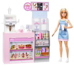 Mattel Barbie Cafe s punčko, blond lasmi, kavnim avtomatom in 10+ igralnimi figurami (HXN94)